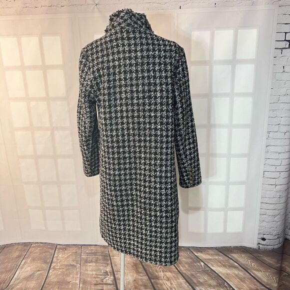 Alya Franchesca Black White Long Lightweight Tweed Coat Size Medium - Picture 9 of 14